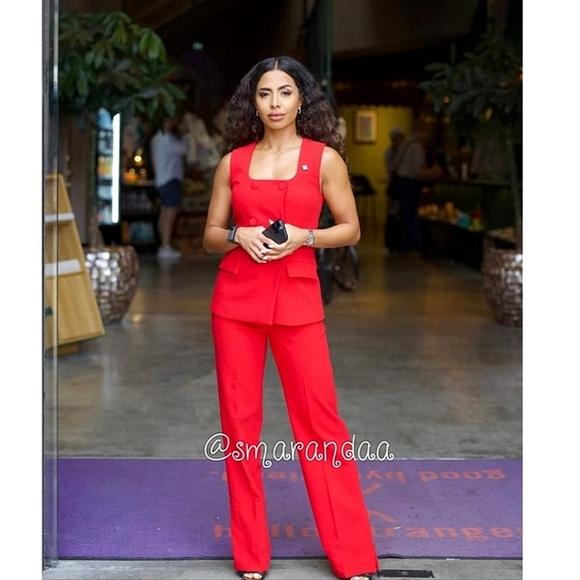 Zara 2 PC Set Lined Button Vest & Pants Red - Picture 4 of 16